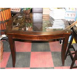 WOOD TONE GLASSTOP TABLE