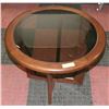Image 1 : VINTAGE GLASS AND WOOD SIDE TABLE, 25"X25"X20"