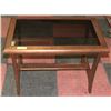 Image 1 : VINTAGE GLASS AND WOOD SIDE TABLE 20"X29.5"X20"