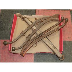 FLAT OF ANTIQUE FARM GOODS INCL 2 PAIR OF HORSE