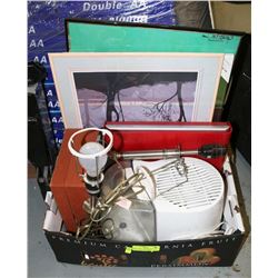 BOX OF MISC HUMIDIFIER, K CUP TRAY, VINTAGE COGNAC