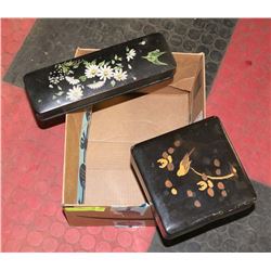 LOT OF 2 PAPER MACHE BOXES, BLACK.