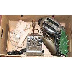 ESTATE BOX W/VINTAGE TOASTERS, ROTARY PHONE & MORE