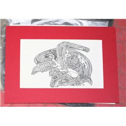 ORIGINAL HAIDA INK DRAWING BY ALLAN NELSON, WHALE