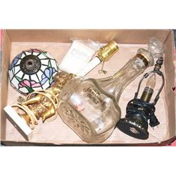 VINTAGE LAMPS AND JACK DANIELS BOTTLE