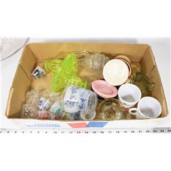 BOX OF ASSORTED VINTAGE GLASS INCLUDING DECANTER