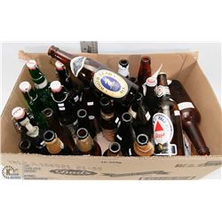 BOX OF VINTAGE BEER BOTTLES