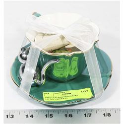 GIFT CUP AND SAUCER WITH OTHER LITTLE TRINKETS
