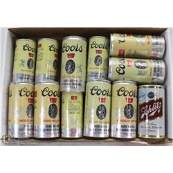2 FLATS OF VINTAGE COORS SCHLITZ BEER CANS