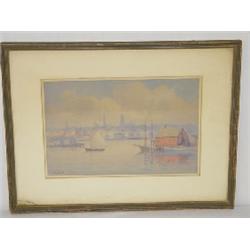 WATERCOLOR ROCKPORT HARBOR VIEW SIGNED J.A. COOK (7 1/2" X 11")