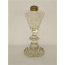 FLINT GLASS WHALE OIL LAMP W/ PRESSED GLASS BASE