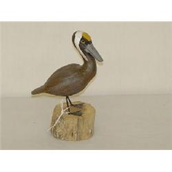 WOODEN CARVED & PAINTED PELICAN SIGNED HERB DAISEY JR. CHINCOTEGUE (?) VA