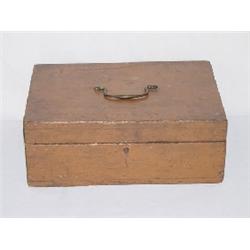 19TH CENT. WOODEN DOCUMENT BOX W/ BAIL HANDLE & OLD PAINT