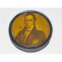 3 3/4" PAPIER MACHE SNUFF BOX W/ PORTRAIT OF DANIEL WEBSTER