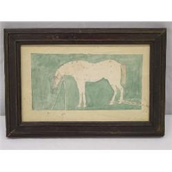 PLAINS INDIAN WATERCOLOR PAINTING OF A HOBBLED SPOTTED HORSE (8" X 12")