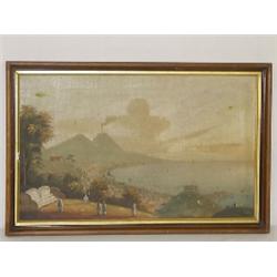 19TH CENT. OIL ON CANVAS BAY NAPLES & MT. VESUVIUS, UNSIGNED (14" X 22 1/2")