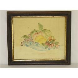 THEORUM PAINTING ON VELVET - BOWL OF FRUIT, SIGNED (9" X 15")