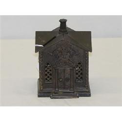 5 1/2" PAINTED CAST IRON BUILDING STILL BANK - VILLA BANK (1882 CHURCH)