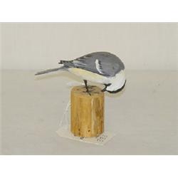 WOODEN CARVED & PAINTED CHICKADEE BY PETER PELTZ