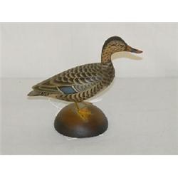4" CARVED & PAINTED MALLARD HEN MINIATURE SIGNED JAMES LAPHAM - DENNISPORT MA