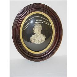 FRAMED LINCOLN FROSTED SILVER MEMORIAL IN DEEP OVAL WALNUT FRAME W/ PARTIAL LABEL ON BACK