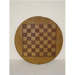 ROUND GAMEBOARD IN RED & MUSTARD PAINT (MADE FROM BARREL LID)