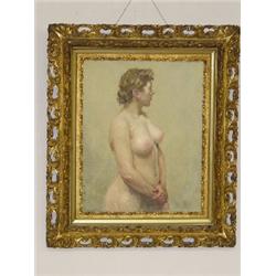 OIL ON CANVAS OF FEMALE NUDE SIGNED D. WU JECT-KEY (19 1/2" X 15 1/2")