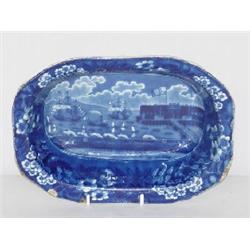 9 1/2" DARK BLUE STAFFORDSHIRE OPEN VEGETABLE - LANDING OF LAFAYETTE