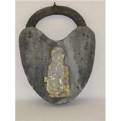 19TH CENT. LARGE PADLOCK PAINTED TIN & WOODEN 35" LOCKSMITH TRADE SIGN