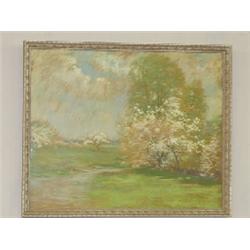 19TH CENT. PASTEL ON PAPER WOODLAND SCENE SIGNED J. APPLETON BROWN (17 1/2" X 21 1/2")