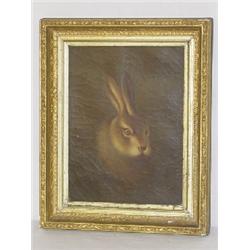 19TH CENT. OIL ON CANVAS OF HARE SIGNED HALL (11"X8")