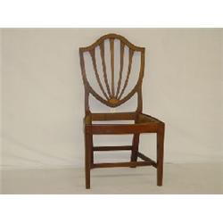 HEPPLEWHITE MAHOGANY SHIELD BACK SIDE CHAIR W/ SHELL & BELLFLOWER INLAY