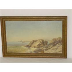 EARLY 20TH CENT. OIL ON PAPER COASTAL LANDSCAPE SIGNED ELDRED 1916 910 1/2" X 18")