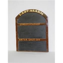 LATE 19TH CENT. LAST ALARM FIRE BOARD FROM BOSTON MA