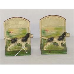 PR. PAINT DECORATED CAST IRON DOG BOOKENDS BY JOHN WRIGHT