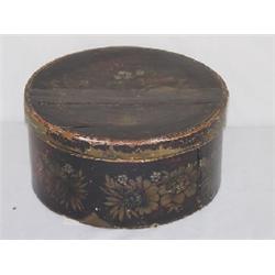10 1/2" 19TH CENT. ROUND PANTRY BOX W/ PAINTED & STENCILED DECORATION