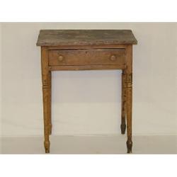 19TH CENT. NEW ENGLAND 1 DRAWER WORK STAND W/ TRACES OF OLD SALMON PAINT