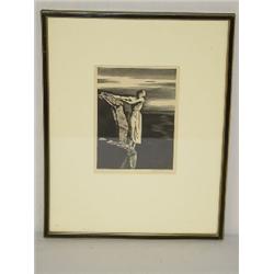 INK ON PAPER GIRL ON CLIFFS SIGNED ROCKWELL KENT (7" X 5")