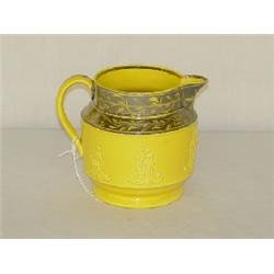 5" CANARY LUSTRE CREAM JUG W/ RAISED DECORATION & SILVER RESIST BORDER