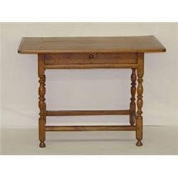 EARLY NEW ENGLAND PINE 1 DRAWER TAVERN TABLE BOX STRETCHER BASE W/ ONE BOARD TOP & W/ BREAD BOARD EN