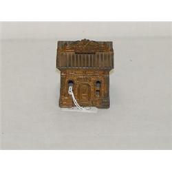 3" PAINTED CAST IRON BUILDING STILL BANK - COPPER PAINTED 1876 BANK