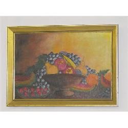 20TH CENT. OIL ON ARTIST BOARD STILL LIFE OF FRUIT SIGN C.E. STROMBERG 1932 (11 1/2" X 17 1/2")