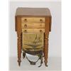 Image 1 : 19TH CENT. MAHOGANY 3 DRAWER DROPLEAF SEWING STAND W/ FITTED BAG ON 3 DRAWER & ROPE TURNED LEGS