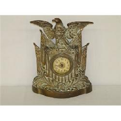 PATRIOTIC CAST IRON SHELF CLOCK W/ EAGLE
