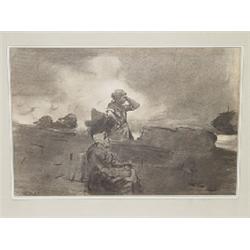 CHARCOAL "WOMEN LOOKING OUT TO SEA" SIGNED W. HOMER CIRCA 1881-82 (WINSLOW HOMER 1836-1910 AMERICAN)