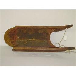 19TH CENT. DECORATED CHILDS WOODEN SLED W/ PADDLE WHEEL SHIP "THE BAY STATE" SIGNED L. BELKNAP (W/ H