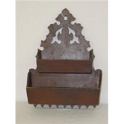 LATE 19TH CENT. DOUBLE PINE WALL BOX W/ RED-BROWN PAINT