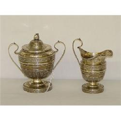 EARLY AMERICAN COIN SILVER CREAMER & SUGAR - HALLMARKED J.S.