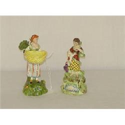 (2) EARLY STAFFORDSHIRE FIGURES - GIRL W/ LAMB & GIRL W/ BASKET