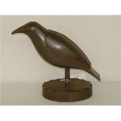 13" FOLKY CARVED WOODEN CROW SIGNED P.C.